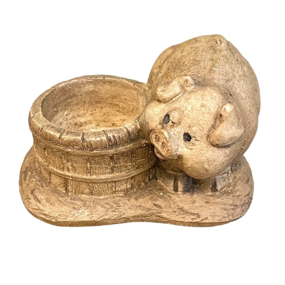 Vintage Resin Pig With Small Barrel Planter